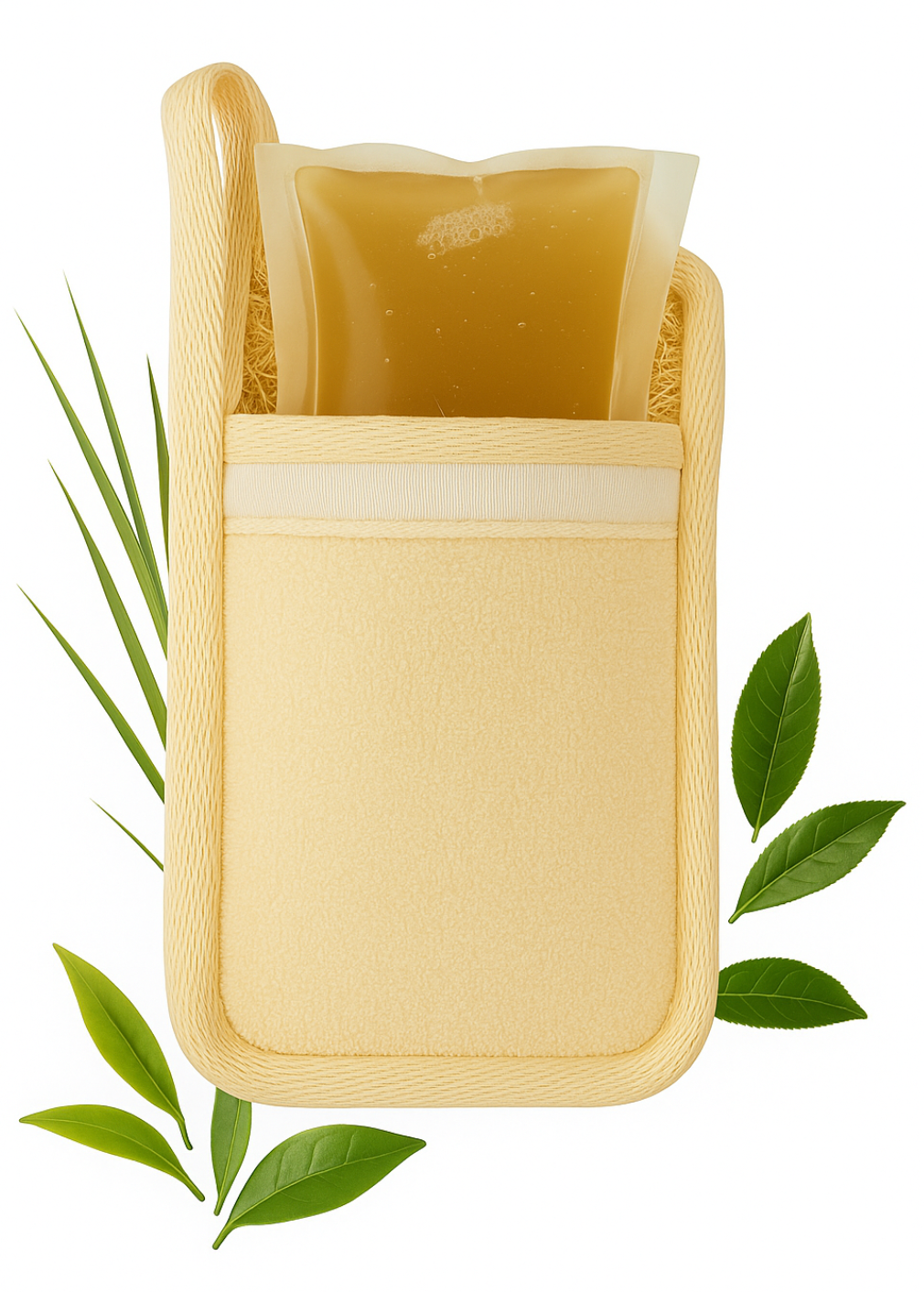 Natural Loofah with Pocket & Lemongrass & Green Tea Oil Shower Gel Pouch