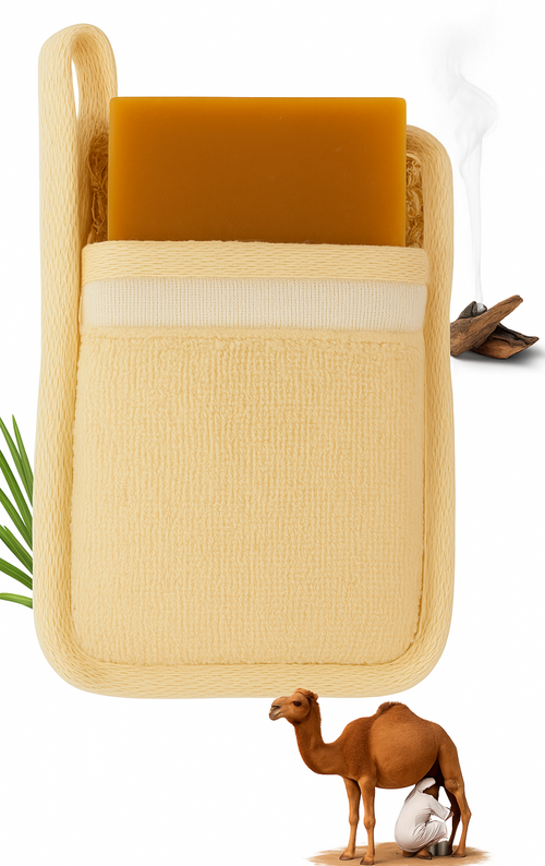 Natural Loofah with Pocket & Camel Milk Handmade Soap – Oud